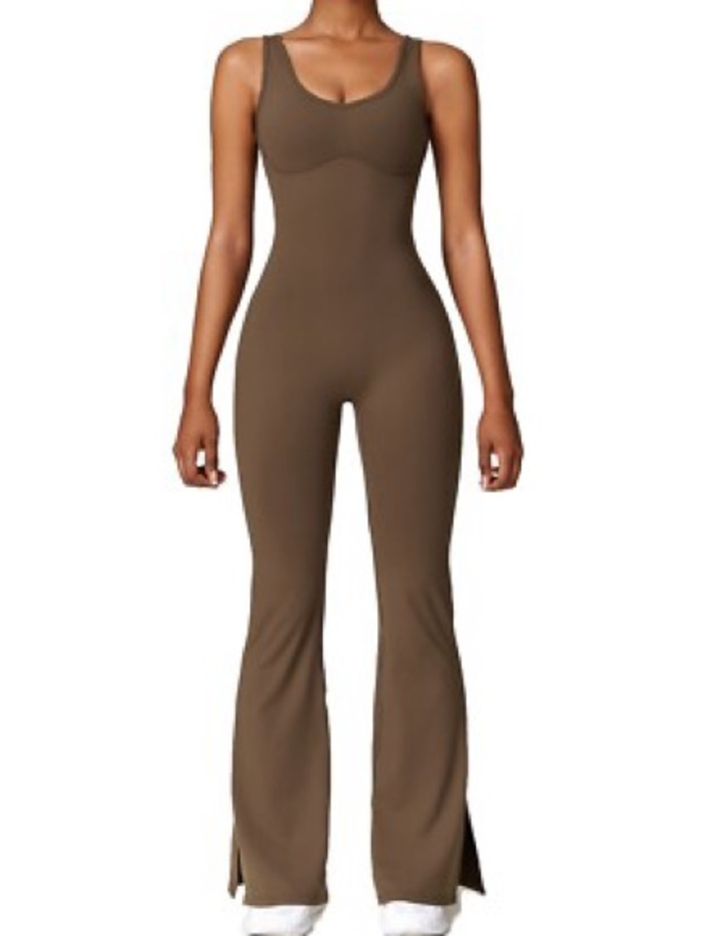 Sleeveless Scoop Neck Brown Jumpsuit Dress